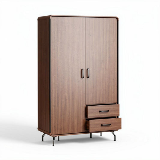 Houten kast met dubbele deuren en lades in donkerbruin 120 x 60 x 180cm