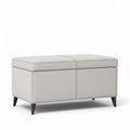 Opberg Ottoman in lichtgrijs stof met afmetingen 90 x 45 x 45cm