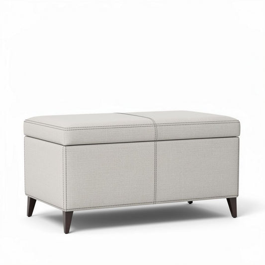Opberg Ottoman in lichtgrijs stof met afmetingen 90 x 45 x 45cm