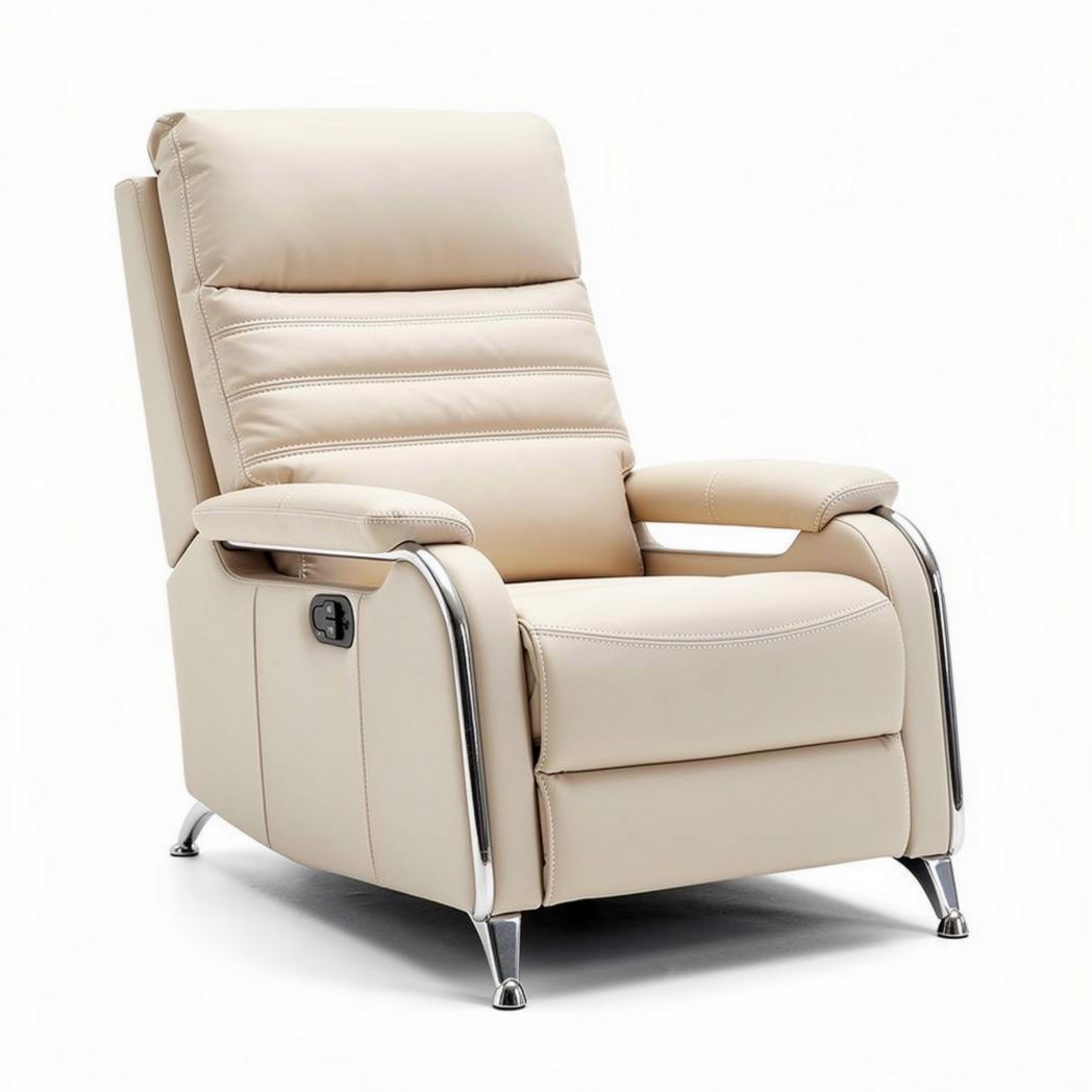 Leren verstelbare fauteuil in beige met metalen poten 85 x 80 x 100cm