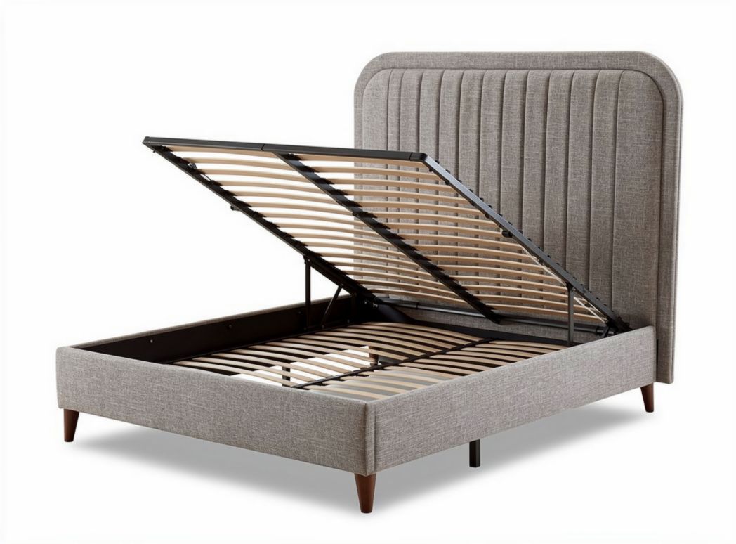 Stoffen bedframe met opbergfunctie 200 x 160 x 100cm in beige