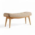 Houten bank met stoffen bekleding 100 x 40 x 45cm neutraal beige