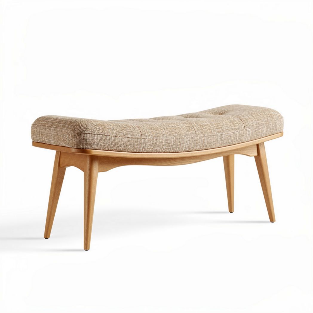 Houten bank met stoffen bekleding 100 x 40 x 45cm neutraal beige