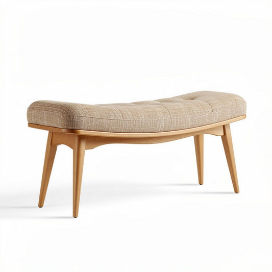 Houten bank met stoffen bekleding 100 x 40 x 45cm neutraal beige