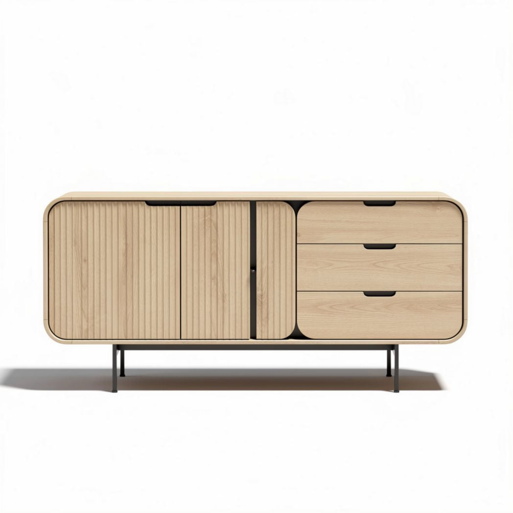 Houten dressoir met 3 lades en 2 deuren in naturel kleur 150 x 45 x 75cm
