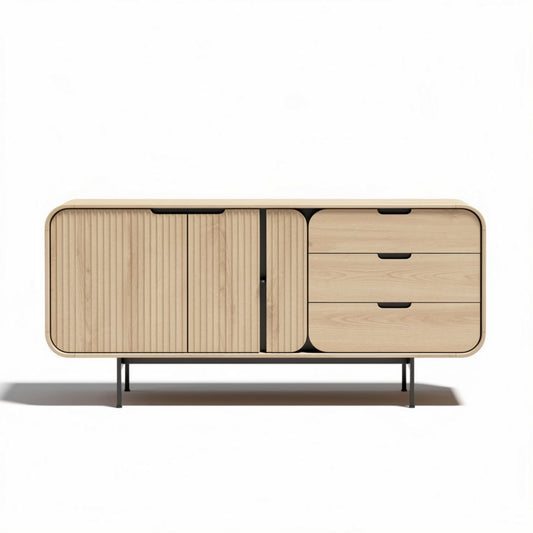Houten dressoir met 3 lades en 2 deuren in naturel kleur 150 x 45 x 75cm