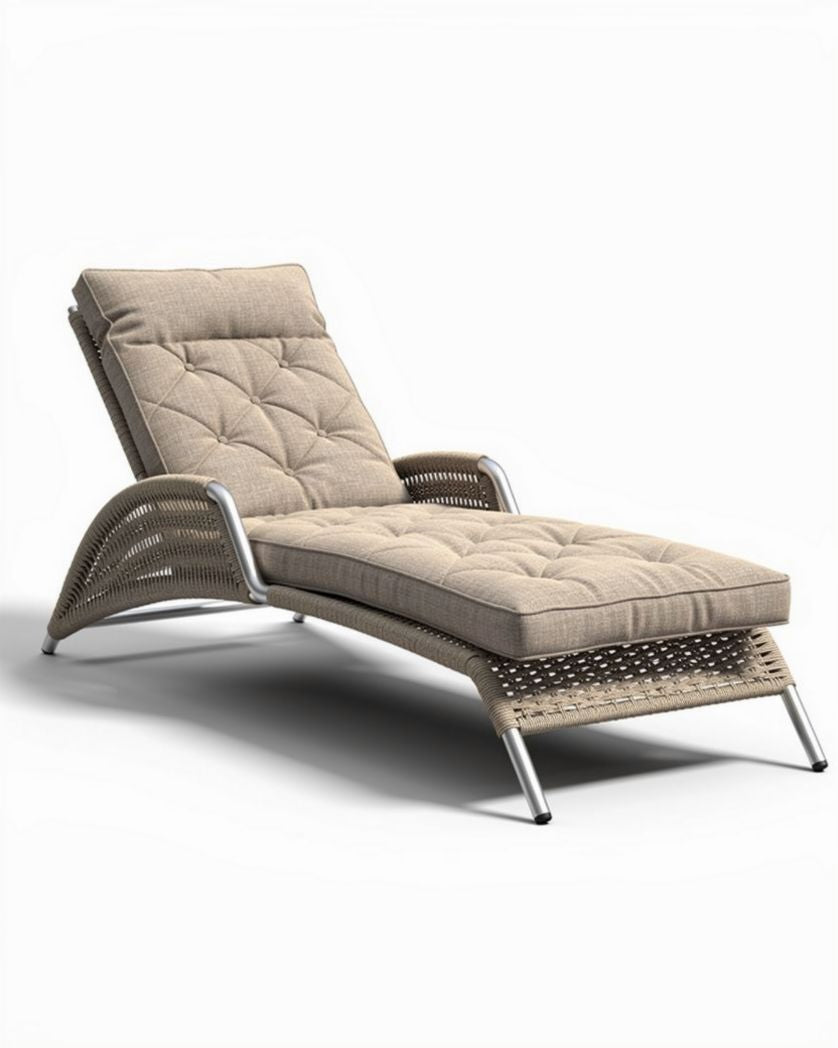 Ligstoel van weerbestendig wicker in beige met zachte kussens 180 x 70 x 90cm