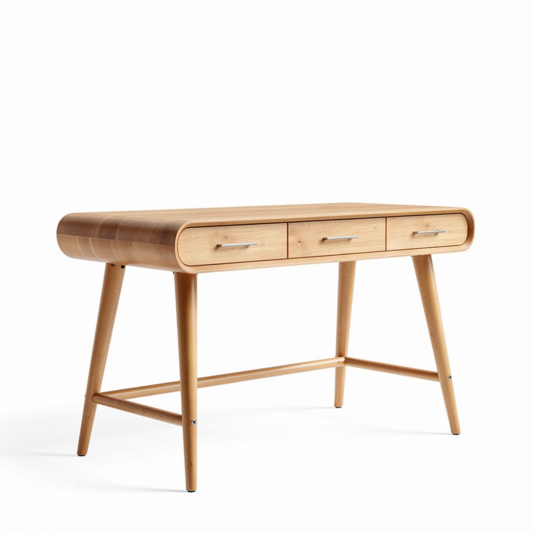 Bureau met drie laden van lichtbeukenhout 120 x 60 x 75cm