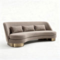Gestoffeerde bank in beige met kussens en metalen basis 220 x 90 x 80cm