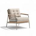 Leren fauteuil met houten armleuningen en stoffen bekleding 78 x 78 x 80cm